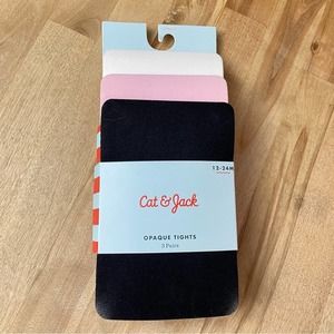 Cat & Jack cream pink black opaque tights girls 12-24 months mos.